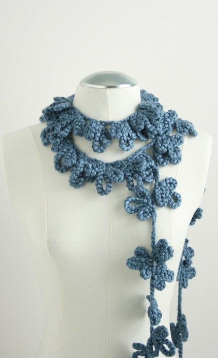 Blooming Vine Scarf in Blue Velvet